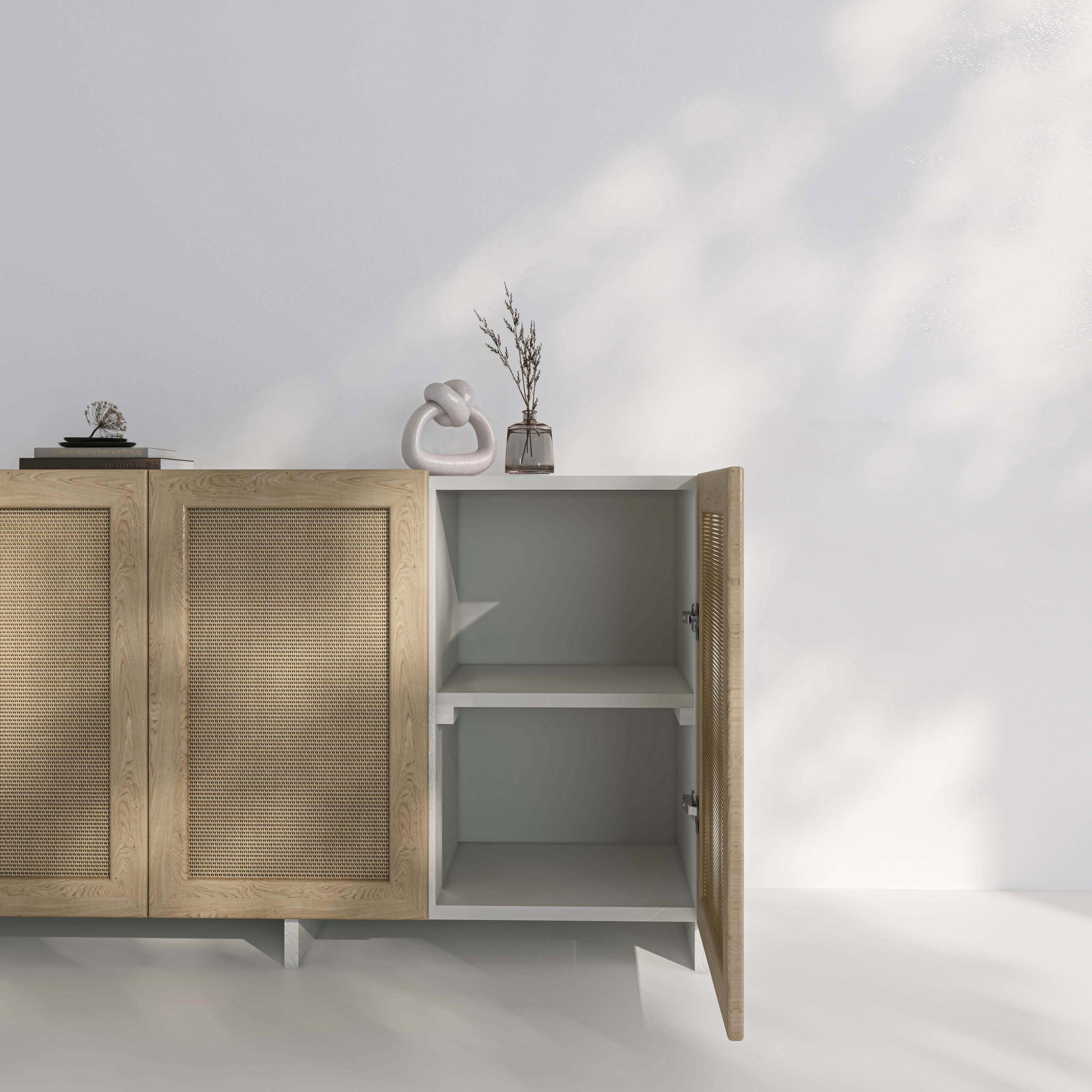 The Havana Solid Oak & Rattan Cabinet