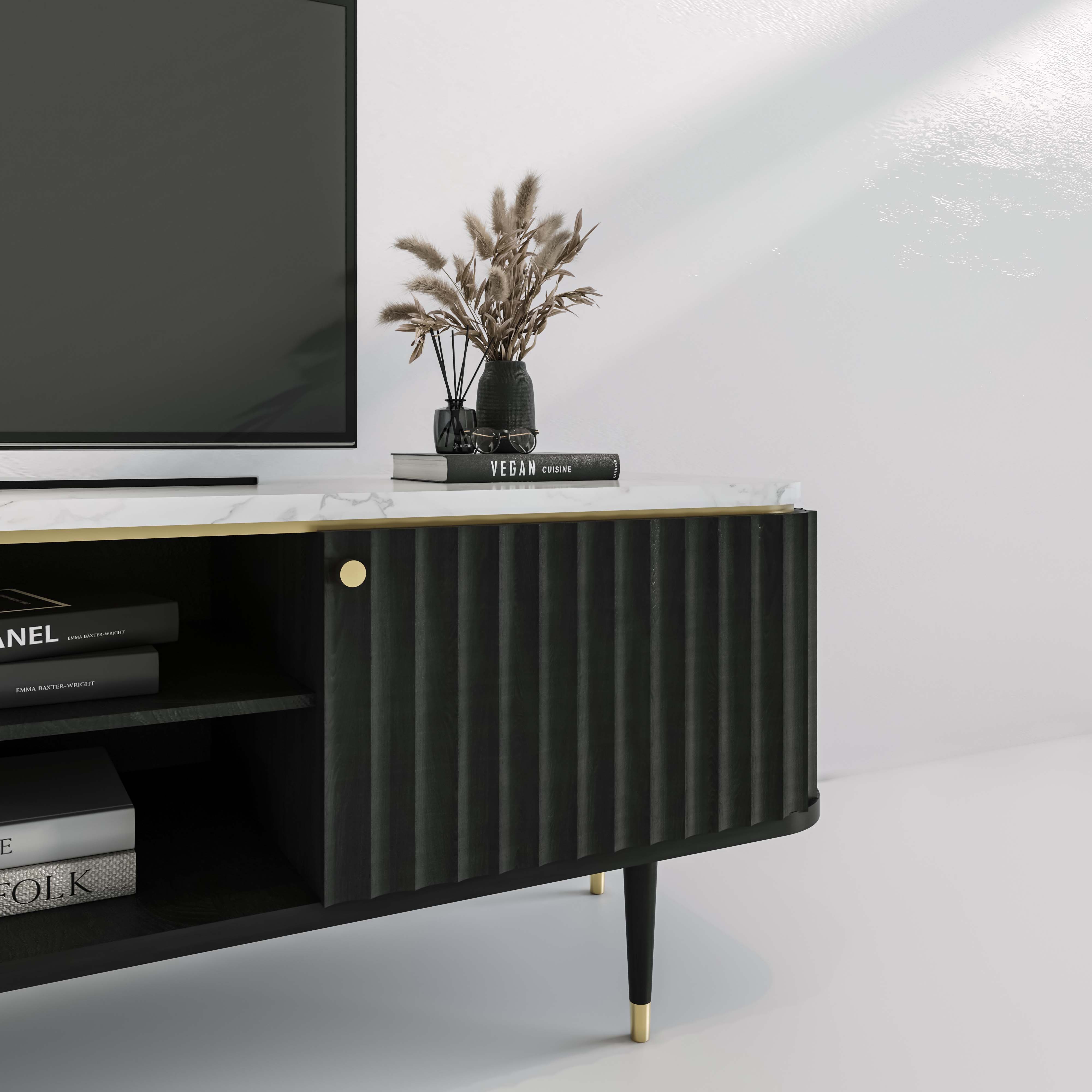 The Hudson Fluted Marble Media Unit